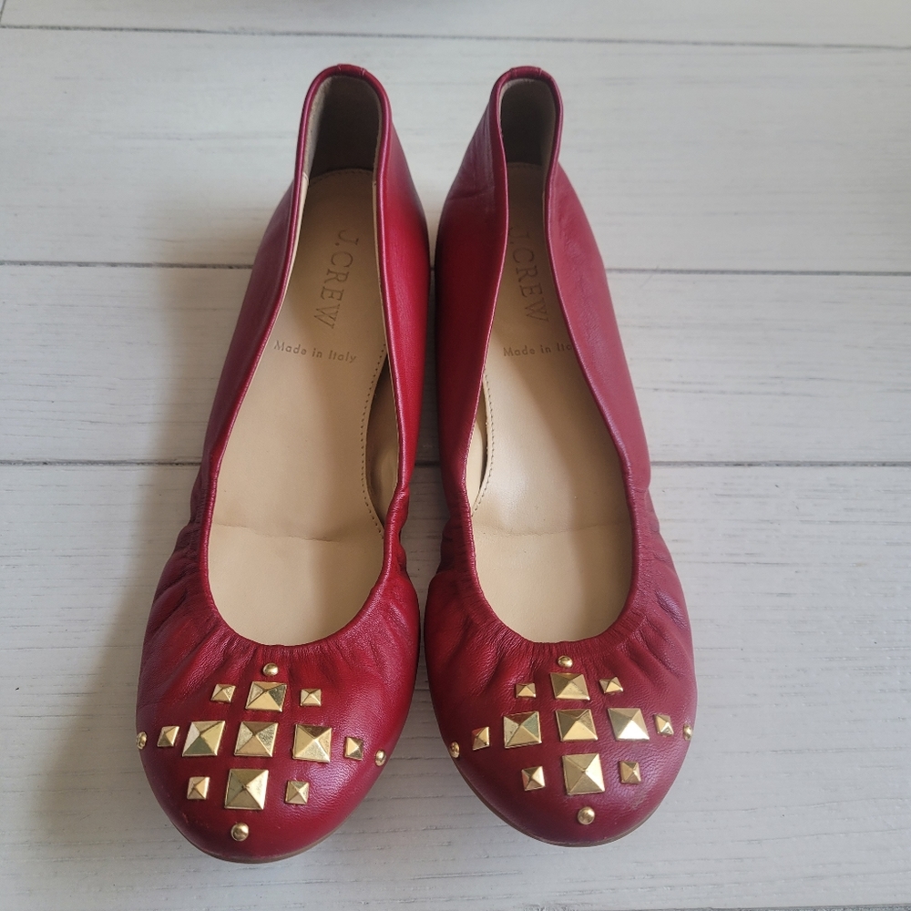 J Crew red ballet flats size 6 gold studded toe